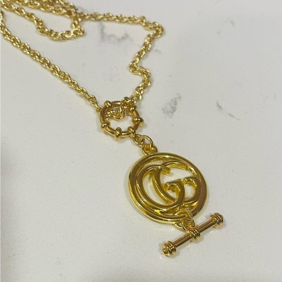 Luxury Logo Gold Monogram Repurposed Zipper Pull Necklace - Picture 2 of 2